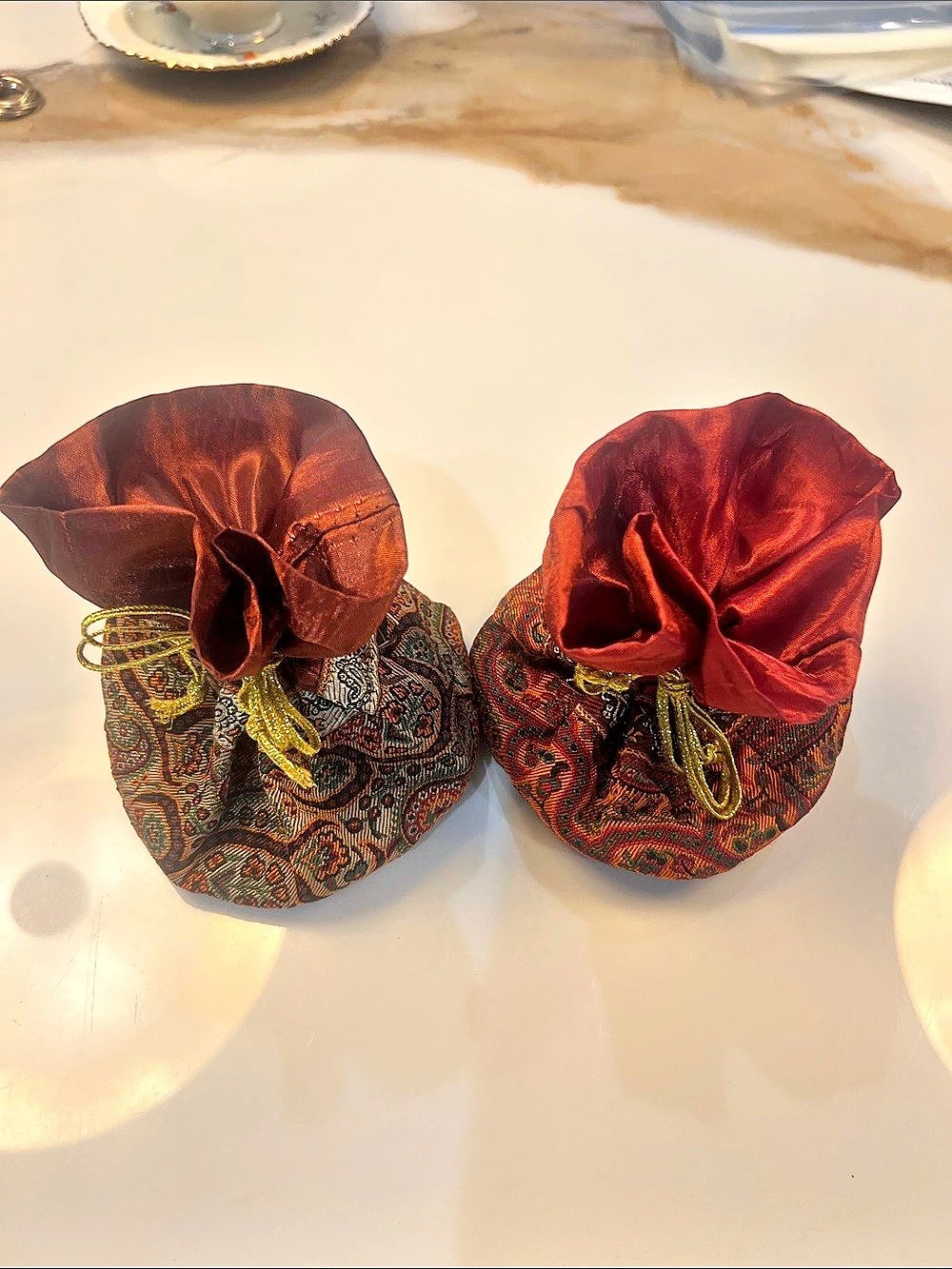 Pair of Paisley Fabric Pouches in Red & Brown Like New